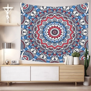 Detail of bohemian mandala tapestry featuring intricate geometric patterns for home decor