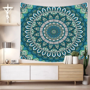 Bohemian mandala tapestry in teal and green colors for wall hanging home decor