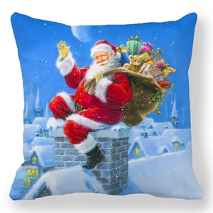 Christmas Santa Claus on rooftop peach skin pillowcase with festive winter night scene