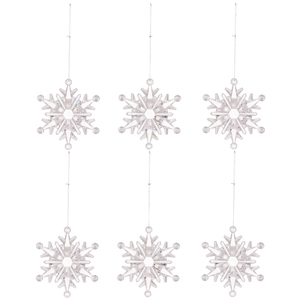 Set of 6 clear acrylic snowflake ornaments with faceted design for Christmas tree decor