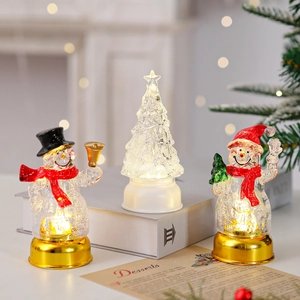 Bonhommes de neige LED et sapin de Noël en cristal avec socles métalliques dorés