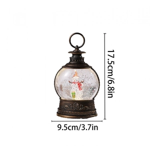 Vintage bronze Christmas snow globe lantern with snowman and music, 6.8 inch height
