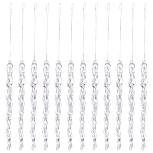 Set de 12 carámbanos de acrílico transparente con hilos plateados para árbol de Navidad