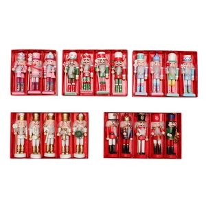 Five sets of assorted wooden nutcracker ornaments in various colors for Christmas decor