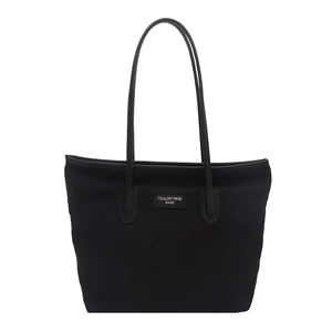 Minimalist black large capacity tote bag with dual shoulder straps for daily commuting