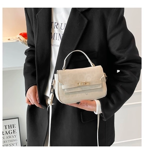 Detailed view of cream leopard print mini handbag with golden metal twist lock closure