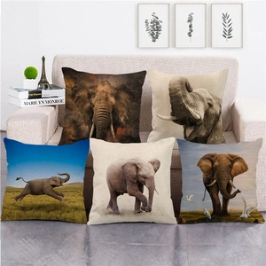 Elephant Pattern Cushion Cover Linen Square Retro African Wildlife Digital Printing For Sofa Home Decor