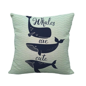 Cute cartoon whale linen pillowcase with Whales are cute text and wave pattern