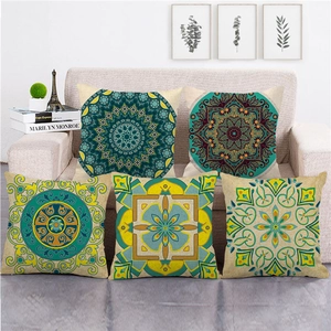 Taie d'Oreiller en Lin Géométrique Mandala Bohème Carrée Vintage Ethnique Housse de Coussin Décorative Pour Canapé Salon Décoration Maison Sans Insert