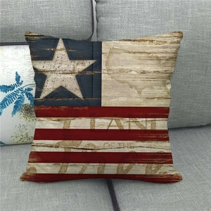 Detail of vintage American flag star map pattern on textured linen decorative pillow case