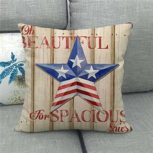 Detailed texture of linen throw pillow cover with vintage star and stripes pattern