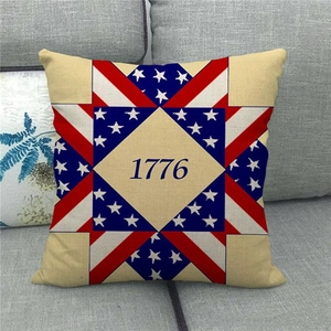Pentagram geometric star pattern linen throw pillow case with American 1776 design