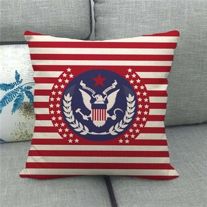 Linen pillow cover with US flag and eagle design in pop art style on a sofa