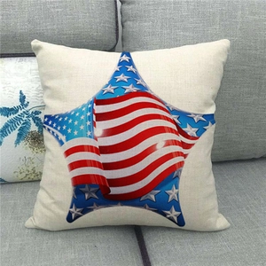 Detail of linen texture on square cushion cover with American flag star pattern