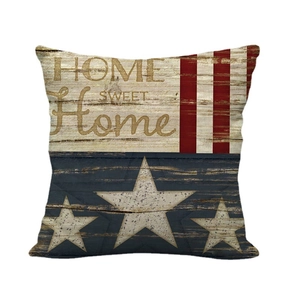 Linen pillow cover with vintage American star and stripe pattern and Home Sweet Home text