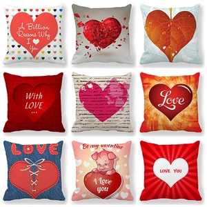 Valentine's Day Heart Pattern Throw Pillow Cover Romantic Love Letter Printed Square Linen Cushion Case For Home Sofa Decor