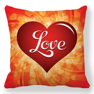 Close-up of heart patterned peach skin pillowcase with Love script for Valentine's Day decor