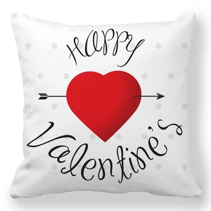 Detail of Valentine's pillowcase featuring a red heart and Happy Valentine's text