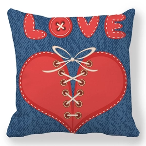 Navy denim style cushion cover with red heart and LOVE print for Valentines Day