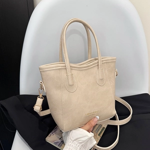 Retro Women PU Leather Bucket Bag Large Capacity Casual Shoulder Crossbody Tote Bag With Adjustable Strap Fashion Commuting Handbag