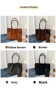 Detailed comparison of four matte tote bag sets in yellow-brown, brown, grey, and black colors