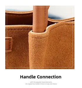 Close-up of durable stitching and matte texture on the brown tote bag handle joint