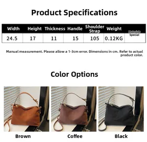 Detailed size chart and dimensions for the retro matte shoulder bag in three colors