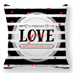 Valentine's Day pillowcase featuring black stripes with Love You and February 14 text