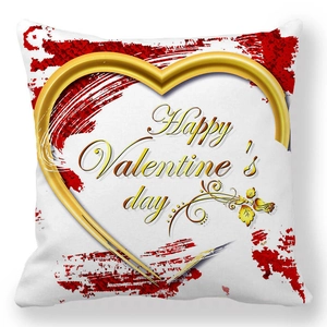 Close-up of heart frame with Happy Valentine's day text on white square pillowcase