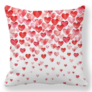 Square peach skin pillowcase with red watercolor heart gradient pattern for Valentines Day