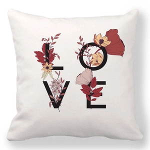 Floral LOVE pattern on white peach skin velvet square pillowcase for Valentine Day
