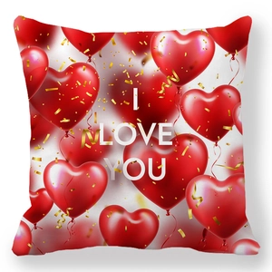 Square peach skin pillowcase with I LOVE YOU text and red heart balloons for Valentine Gift