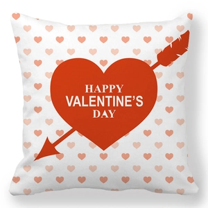 Detail view of peach skin fabric Valentine pillowcase with heart and arrow graphic