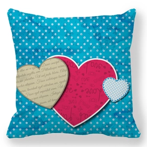 Valentine's Day square peach skin pillowcase with romantic blue watercolor heart pattern
