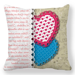 Close-up of Valentine pillowcase with heart motifs and lace-edge patterns