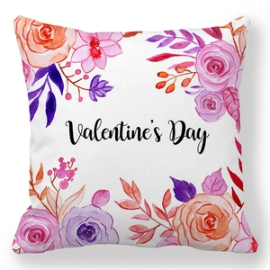 Macro detail of peach skin pillowcase with watercolor Valentine's Day floral pattern