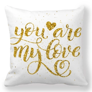 Detailed view of you are my love gold foil text on white peach skin pillowcase