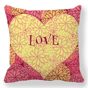 Peach skin pillowcase featuring floral patterns and a yellow heart with LOVE text