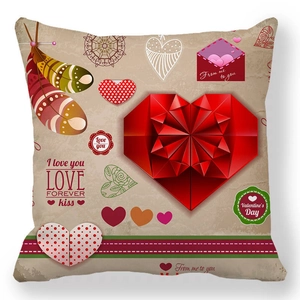 Detail of Valentine's Day peach skin pillowcase featuring 3D red heart and love motifs