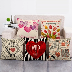 Valentine's Day Linen Pillow Cover Heart Rose Pattern Throw Pillowcase Romantic Home Decor Cushion Cover For Living Room Sofa