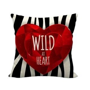 Valentine linen pillowcase with zebra stripes and red Wild at Heart graphic print