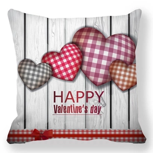 Close-up of Valentine pillowcase with heart patterns and wooden texture design