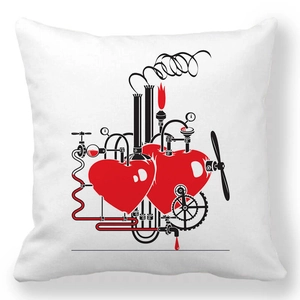 Detail of mechanical heart illustration on soft peach skin fabric square pillowcase