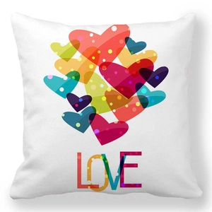 White peach skin pillowcase with colorful heart patterns and LOVE text for Valentine