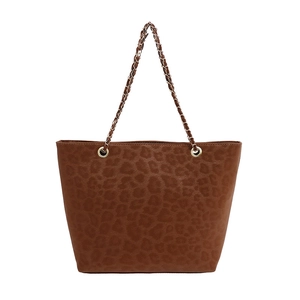 Retro leopard print tote bag with metal chain strap and spacious minimalist design