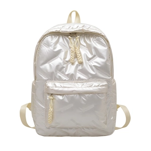 Minimalist pearlescent white school backpack with quilted pattern and large main compartment