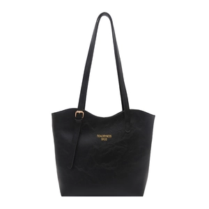 Classic large black tote bag with textured leather and gold logo for stylish women's daily commute