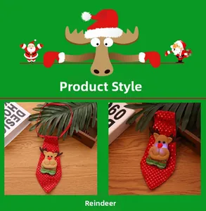 Detail of red sequin Christmas tie featuring a plush glowing reindeer character for kids