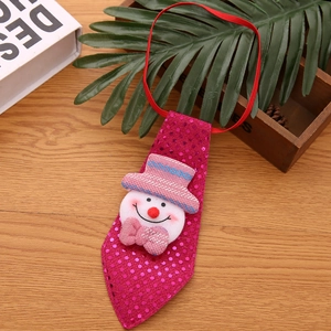 Detail of pink sequin Christmas tie with a cute snowman character for kids party wear