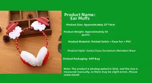 Détail d'un cache-oreilles de Noël avec décor Père Noël en peluche et matériau PVC